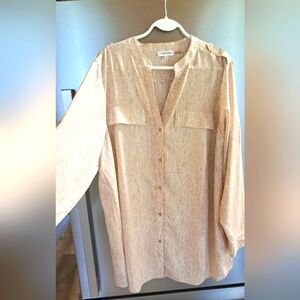 Calvin Klein Tunic Button Down Pockets Long Sleeve Poly Office Work Core 1X NWOT